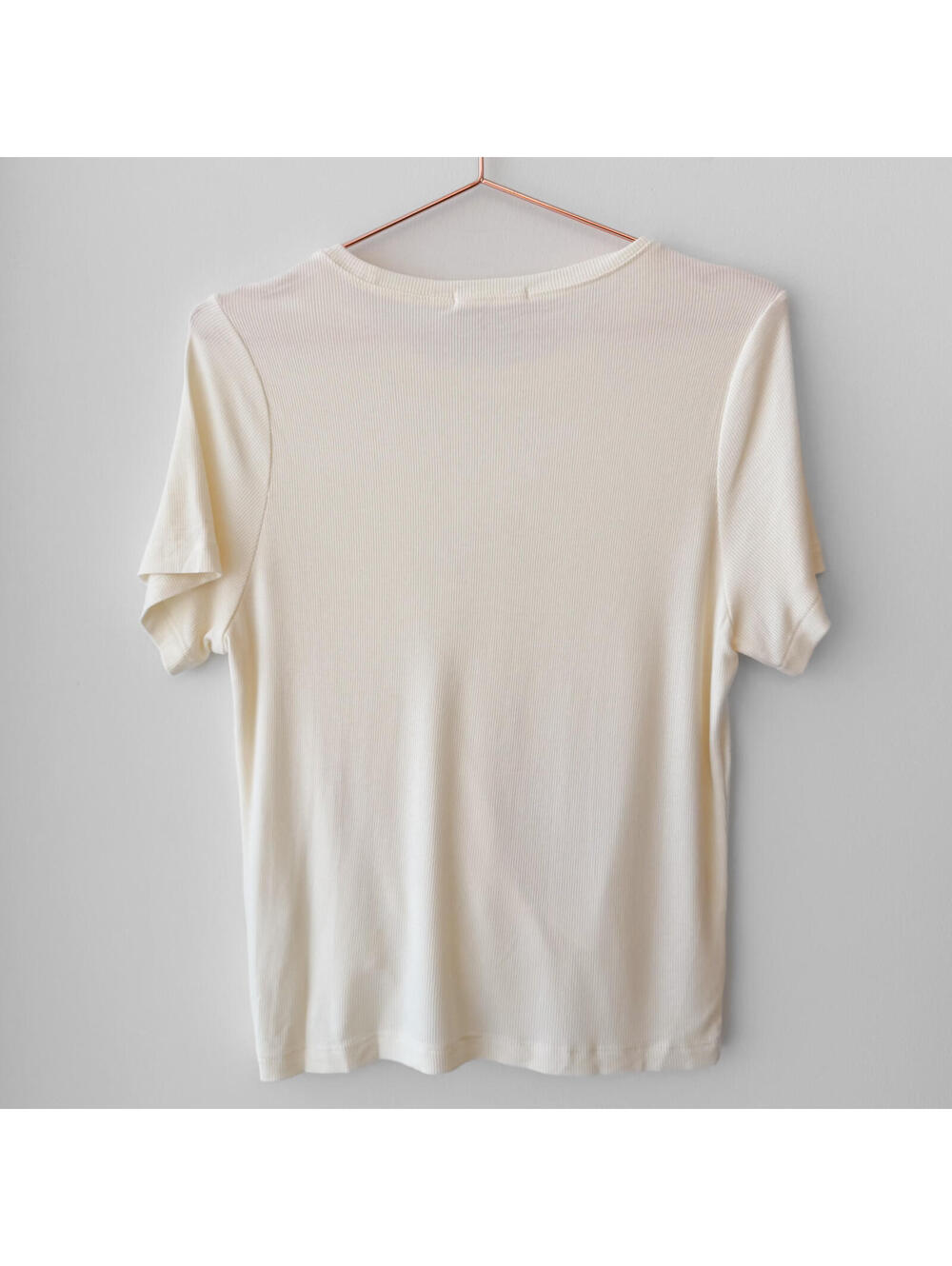 NWT Marine Layer Cream Twist-Front Ribbed Short Sleeve Tee Size Large - Picture 4 of 5